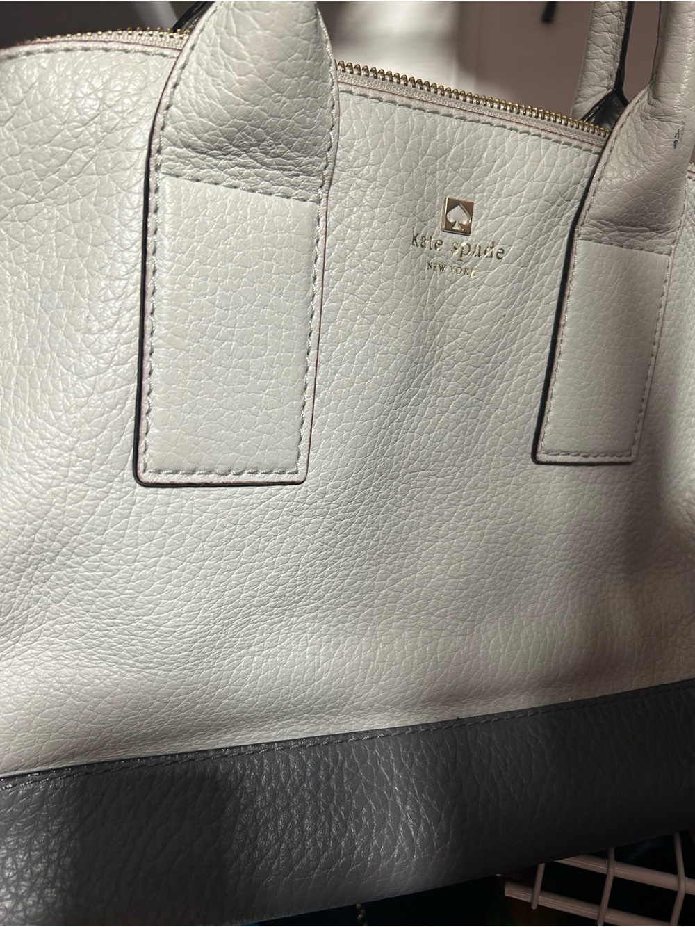 Kate Spade Colorblock Leather Tote - White and Dark Gray